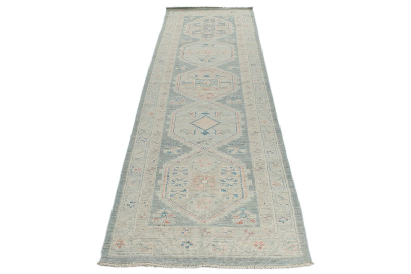 3x10 Gray and Ivory Turkish Oushak Runner