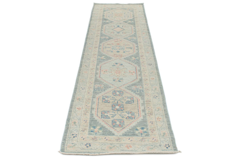 3x10 Gray and Ivory Turkish Oushak Runner