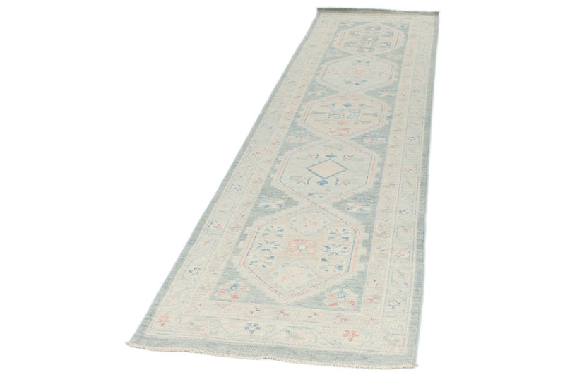 3x10 Gray and Ivory Turkish Oushak Runner