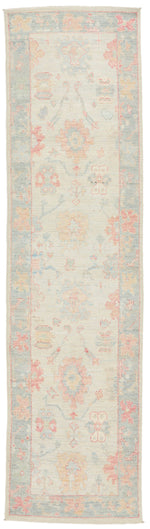3x10 Blue and Ivory Turkish Oushak Runner