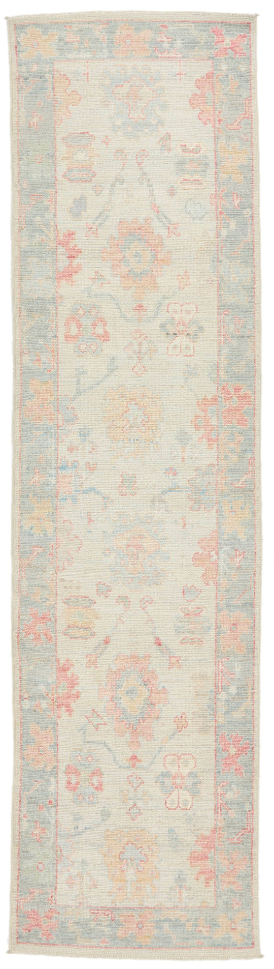 3x10 Blue and Ivory Turkish Oushak Runner