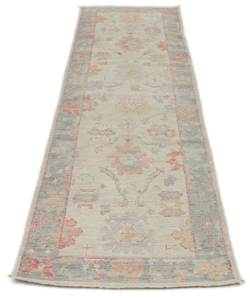 3x10 Blue and Ivory Turkish Oushak Runner