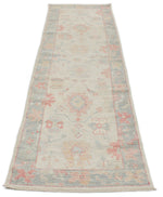 3x10 Blue and Ivory Turkish Oushak Runner