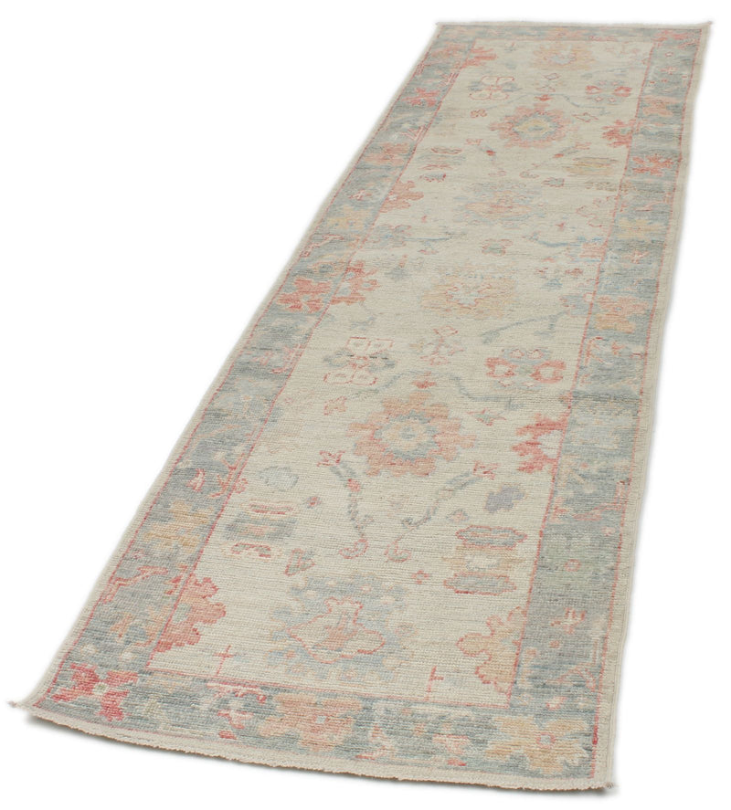 3x10 Blue and Ivory Turkish Oushak Runner