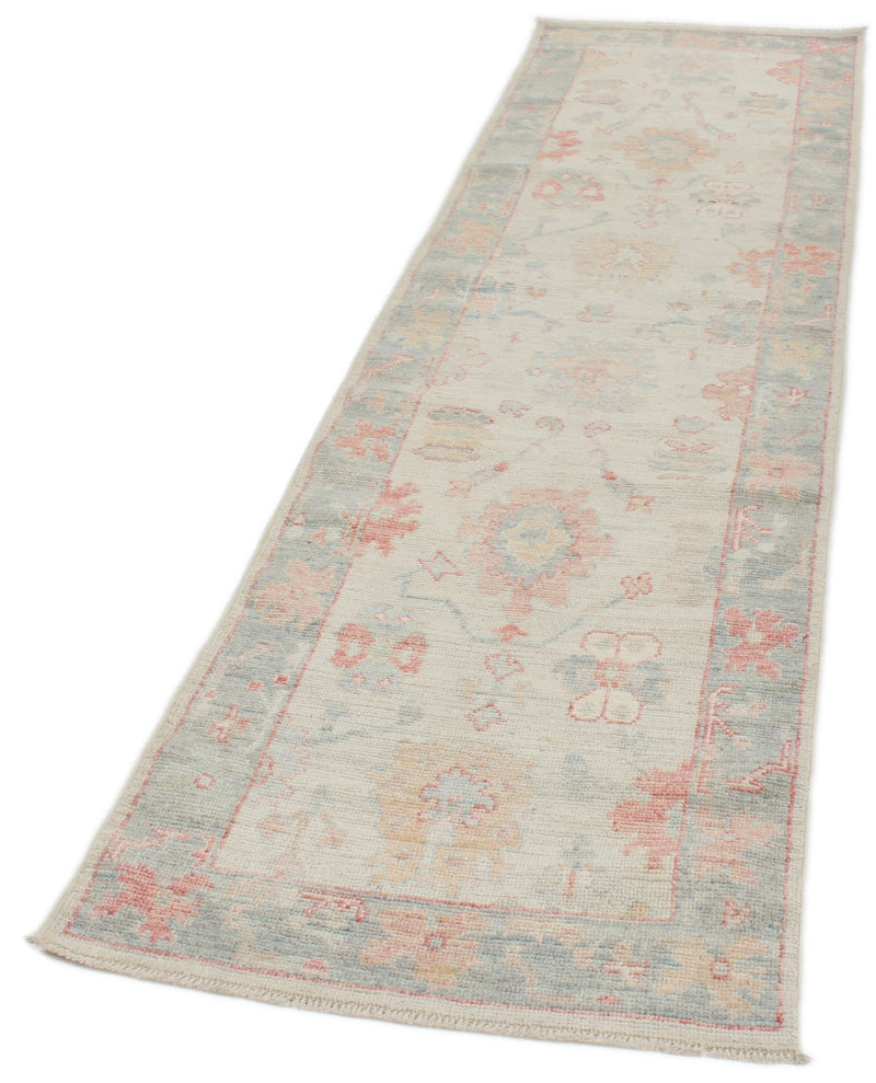 3x10 Blue and Ivory Turkish Oushak Runner