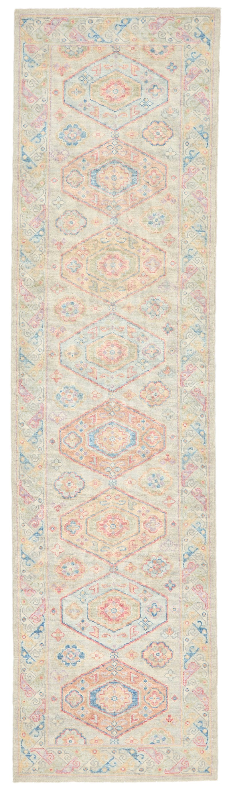 3x10 Beige and Multicolor Turkish Oushak Runner