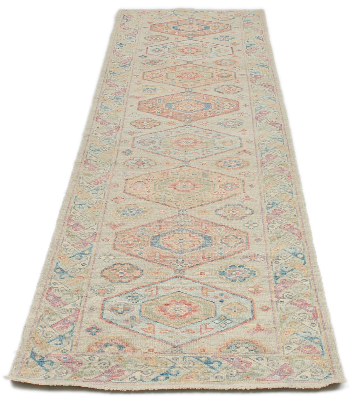 3x10 Beige and Multicolor Turkish Oushak Runner