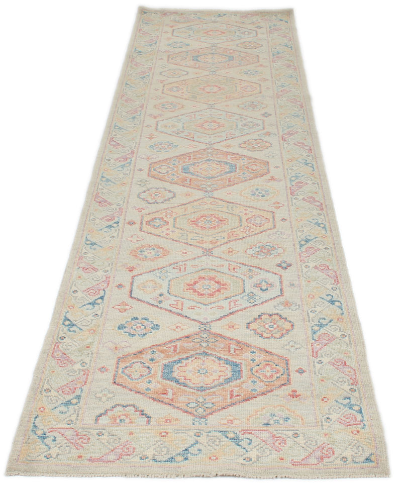 3x10 Beige and Multicolor Turkish Oushak Runner