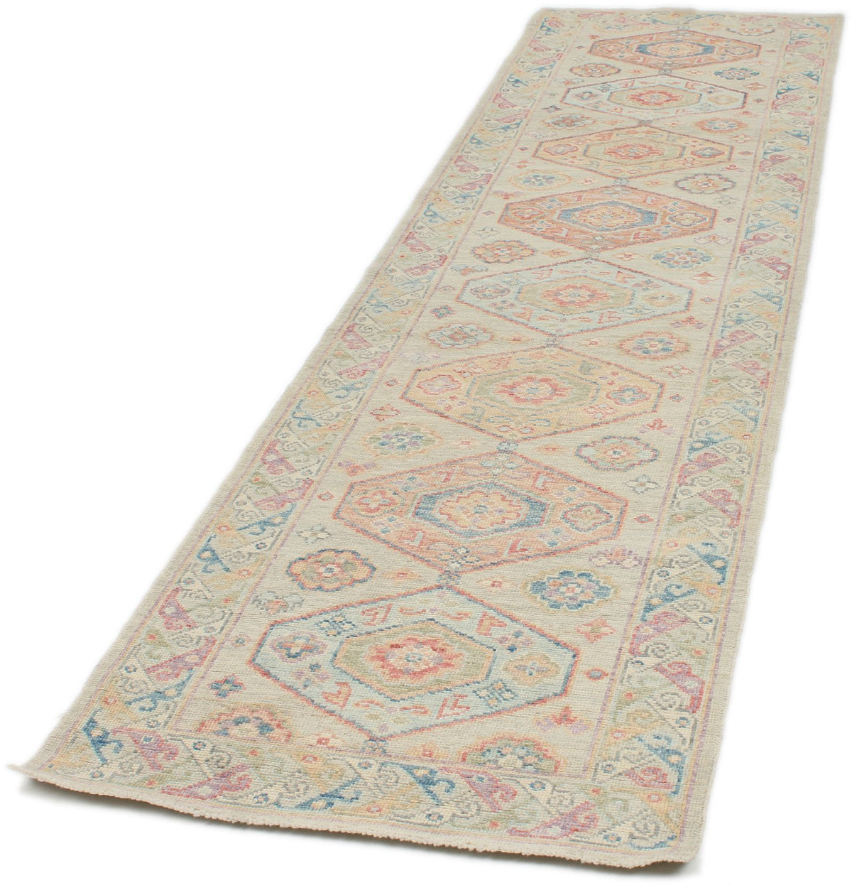 3x10 Beige and Multicolor Turkish Oushak Runner