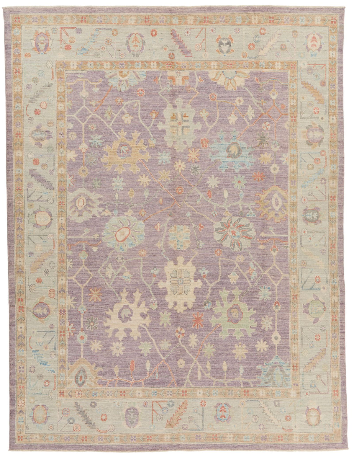 9x12 Purple and Ivory Turkish Oushak Rug
