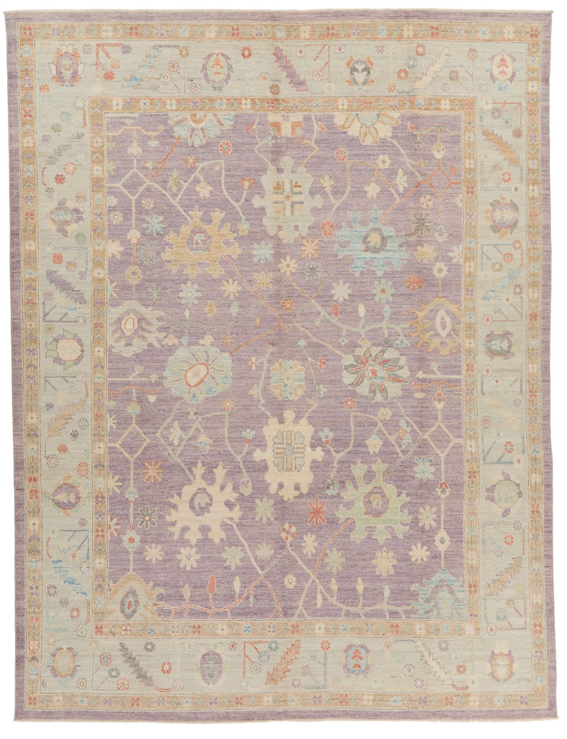 9x12 Purple and Ivory Turkish Oushak Rug