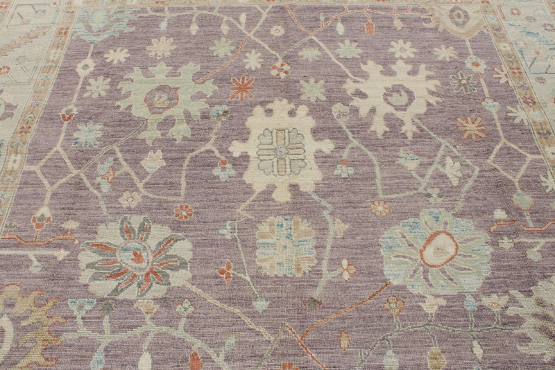 9x12 Purple and Ivory Turkish Oushak Rug