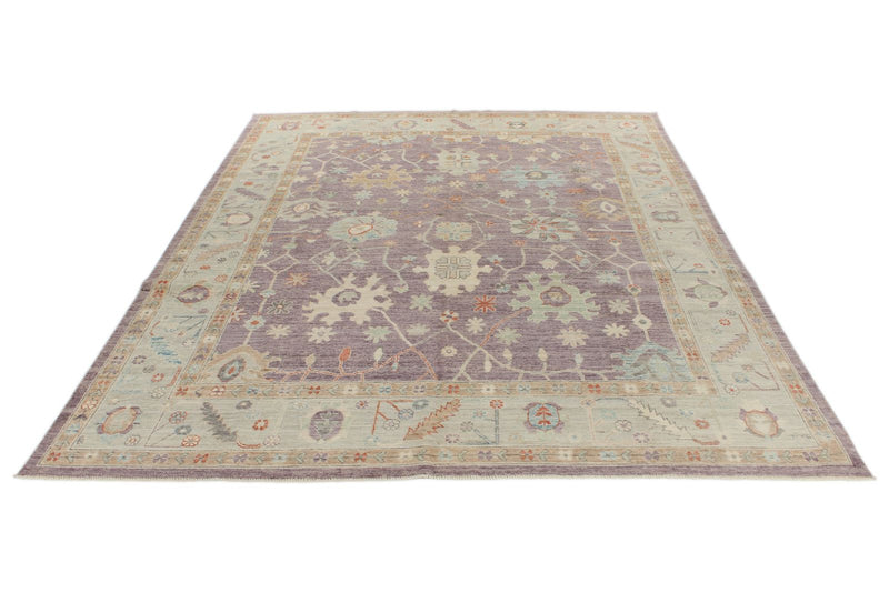 9x12 Purple and Ivory Turkish Oushak Rug