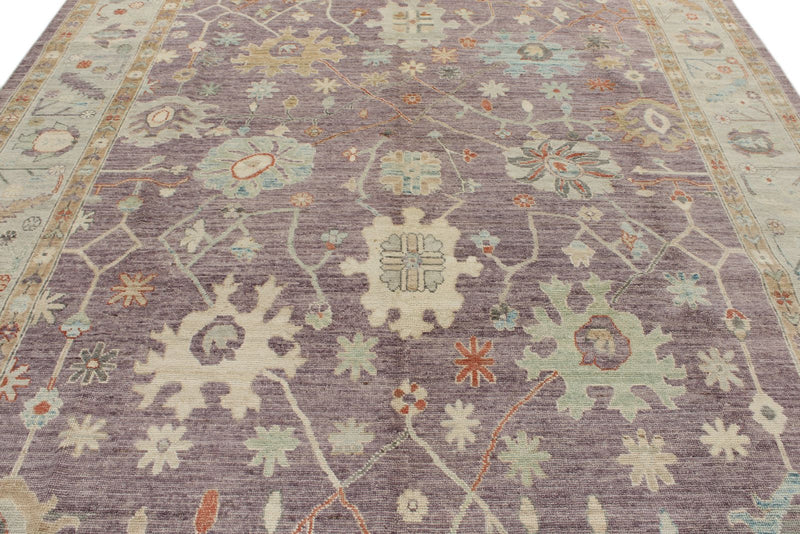 9x12 Purple and Ivory Turkish Oushak Rug