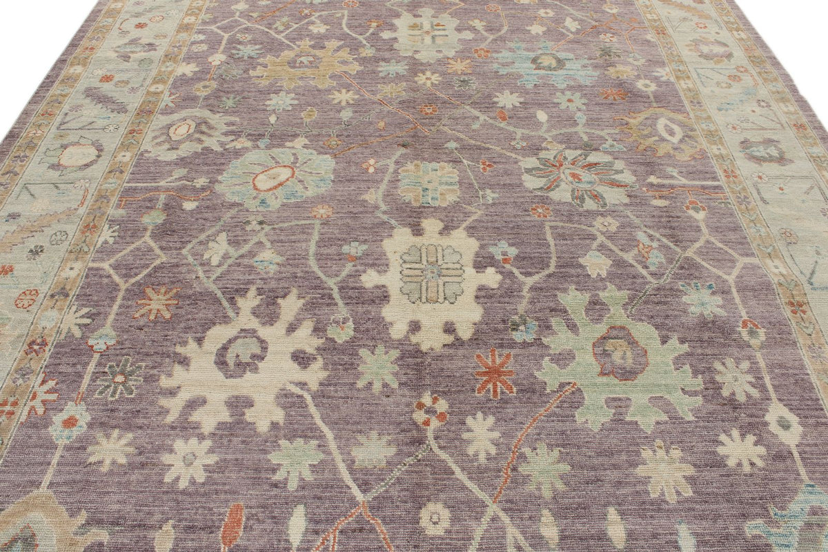 9x12 Purple and Ivory Turkish Oushak Rug