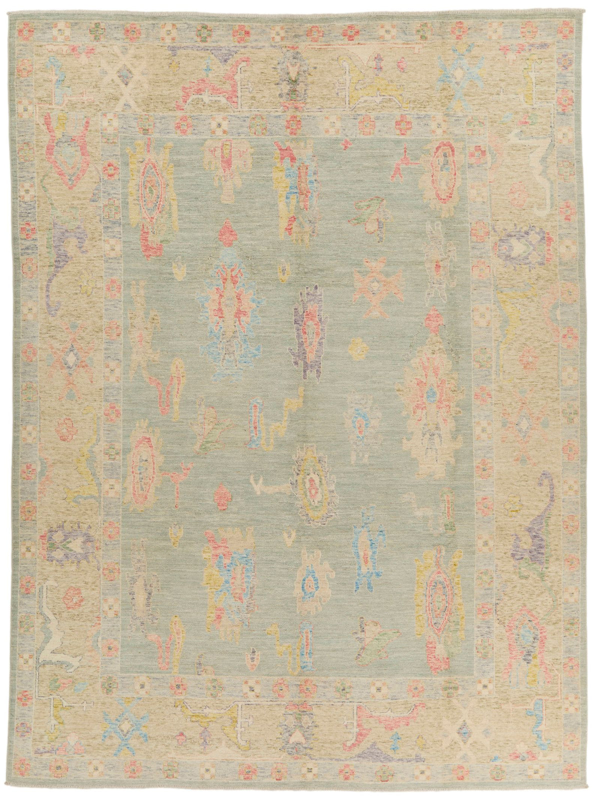 9x12 Gray and Multicolor Turkish Oushak Rug
