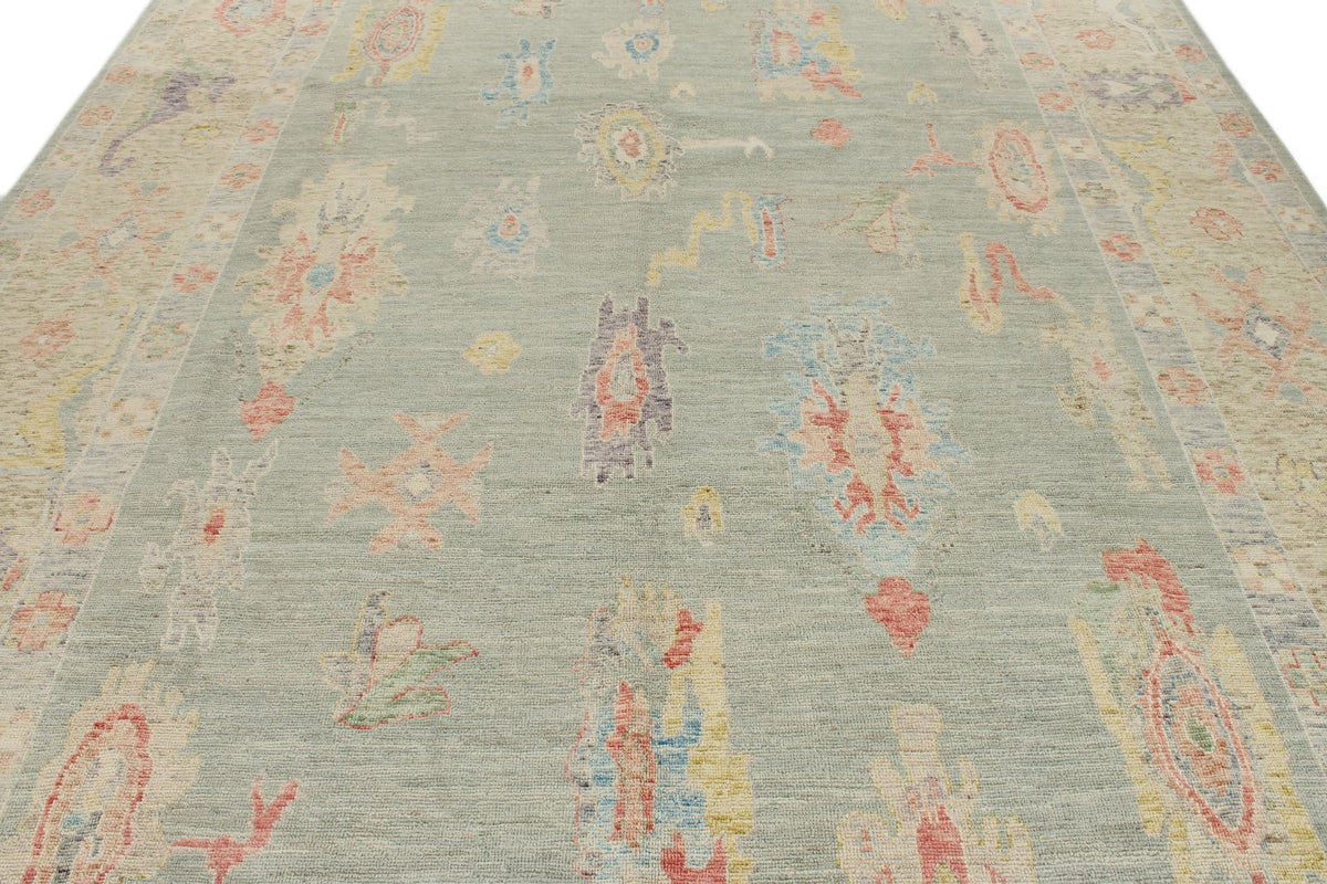 9x12 Gray and Multicolor Turkish Oushak Rug