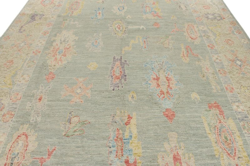 9x12 Gray and Multicolor Turkish Oushak Rug