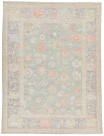 9x12 Light Green and Beige Turkish Oushak Rug