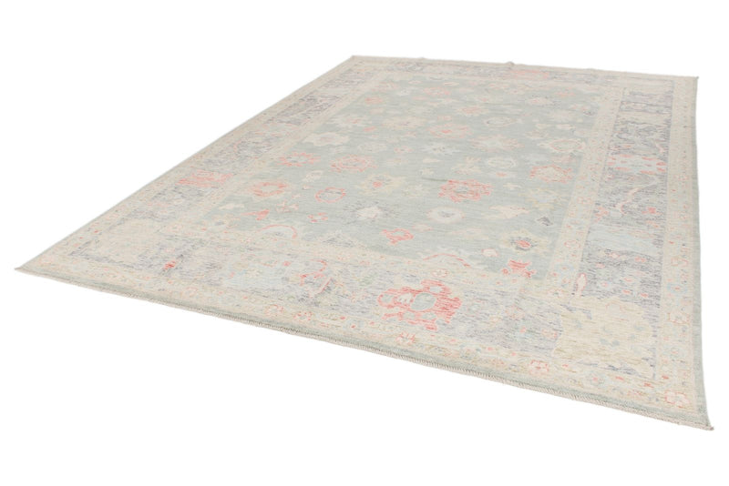 9x12 Light Green and Beige Turkish Oushak Rug