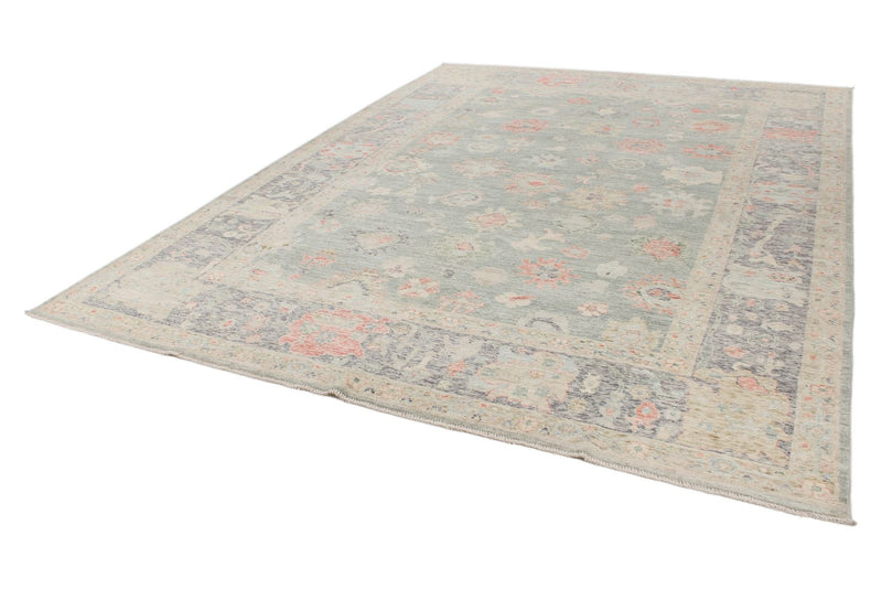 9x12 Light Green and Beige Turkish Oushak Rug