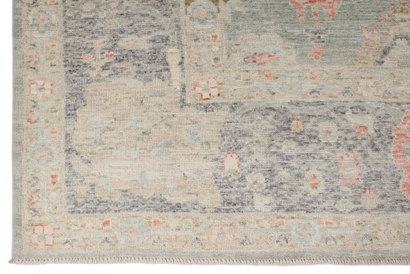 9x12 Light Green and Beige Turkish Oushak Rug