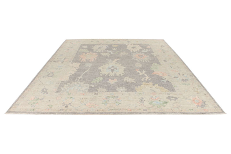 9x12 Gray and Ivory Turkish Oushak Rug