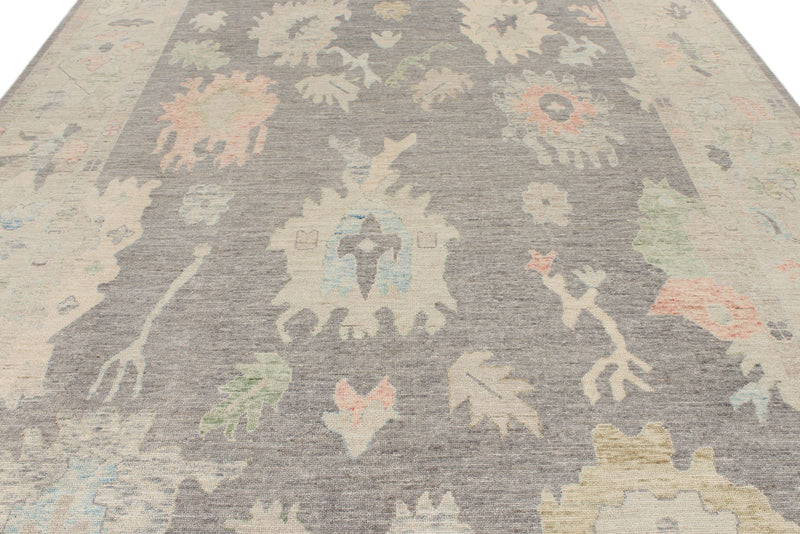 9x12 Gray and Ivory Turkish Oushak Rug