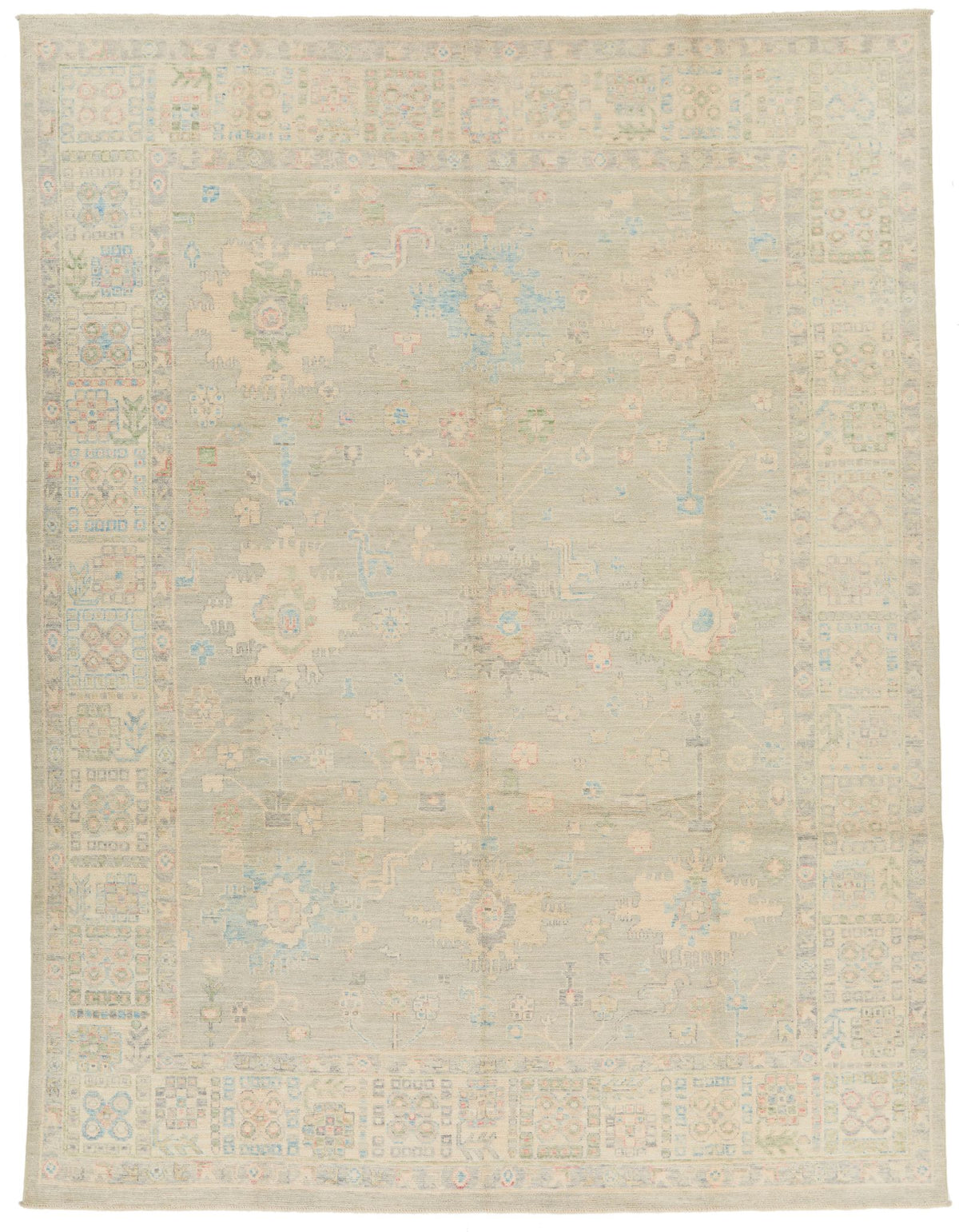 9x12 Gray and Ivory Turkish Oushak Rug