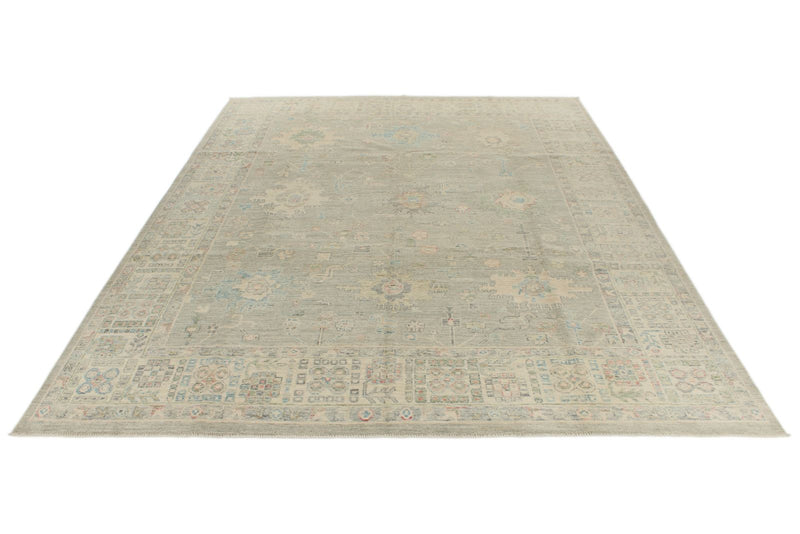 9x12 Gray and Ivory Turkish Oushak Rug