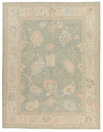 9x12 Light Green and Ivory Turkish Oushak Rug