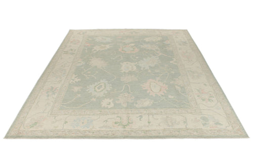 9x12 Light Green and Ivory Turkish Oushak Rug