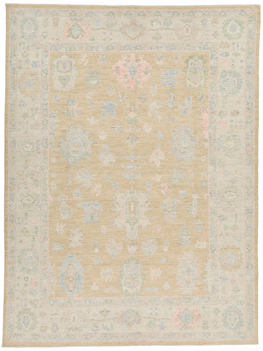 9x12 Light Gold and Ivory Turkish Oushak Rug