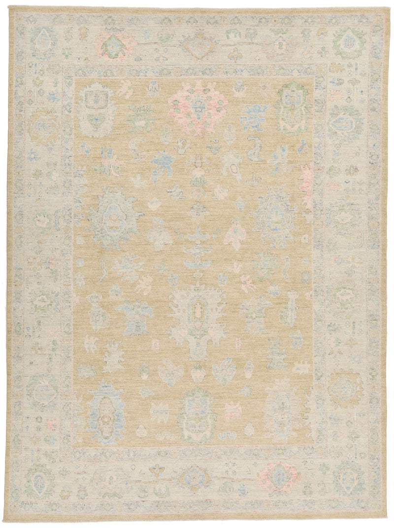 9x12 Light Gold and Ivory Turkish Oushak Rug