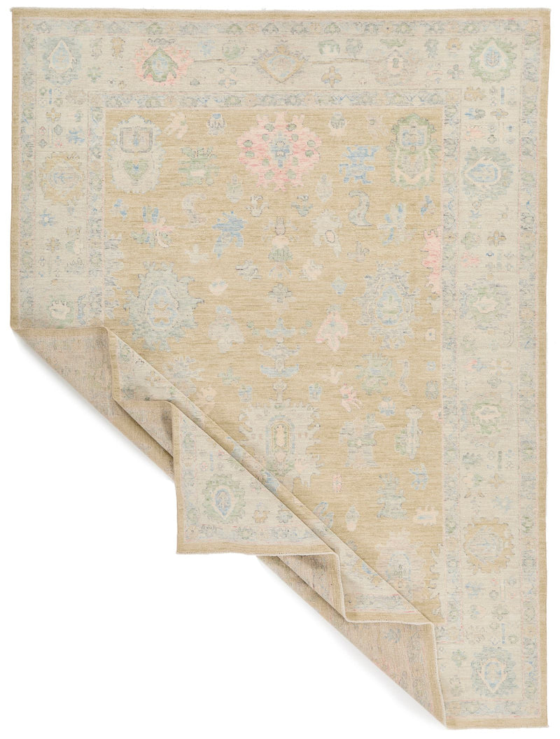 9x12 Light Gold and Ivory Turkish Oushak Rug