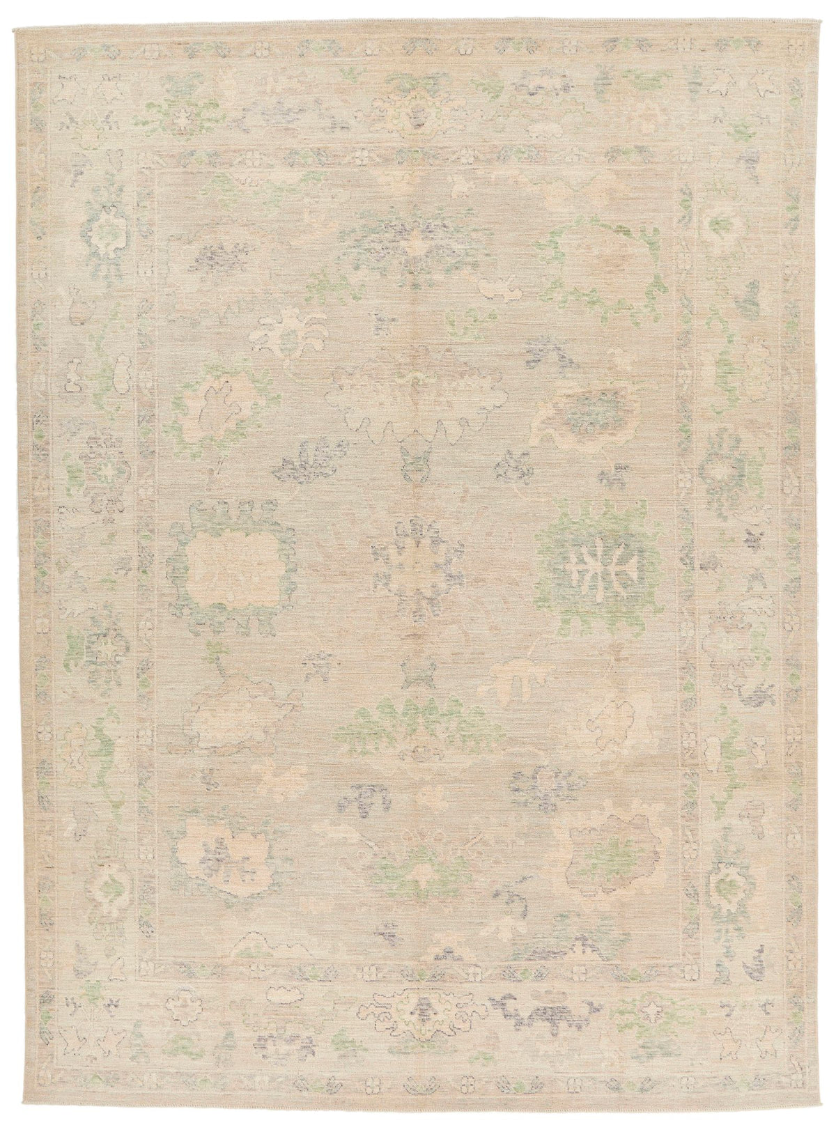9x13 Gray and Ivory Turkish Oushak Rug