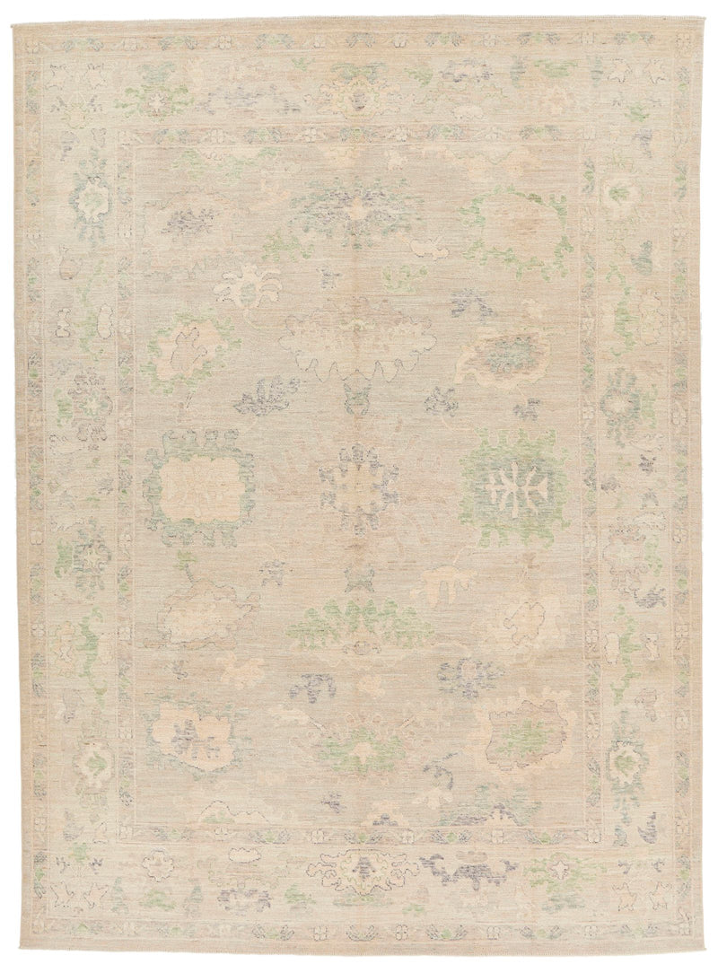 9x13 Gray and Ivory Turkish Oushak Rug