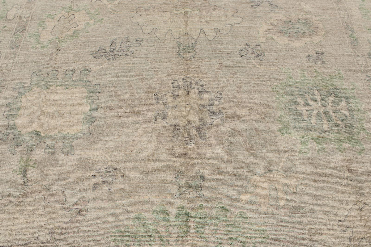 9x13 Gray and Ivory Turkish Oushak Rug