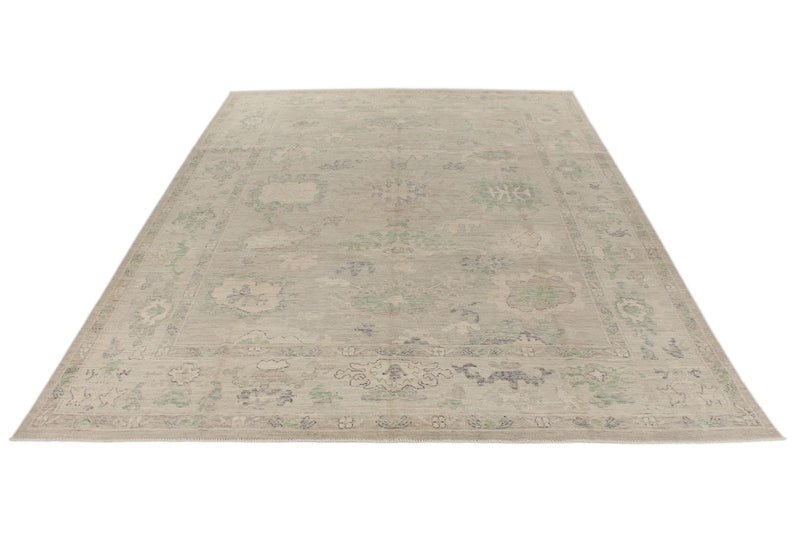 9x13 Gray and Ivory Turkish Oushak Rug