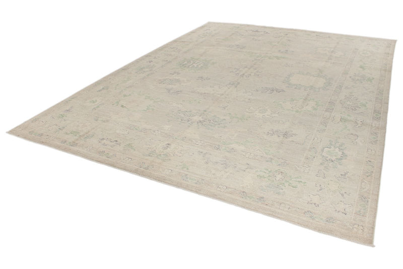 9x13 Gray and Ivory Turkish Oushak Rug