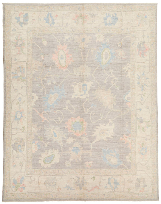 9x12 Gray and Ivory Turkish Oushak Rug