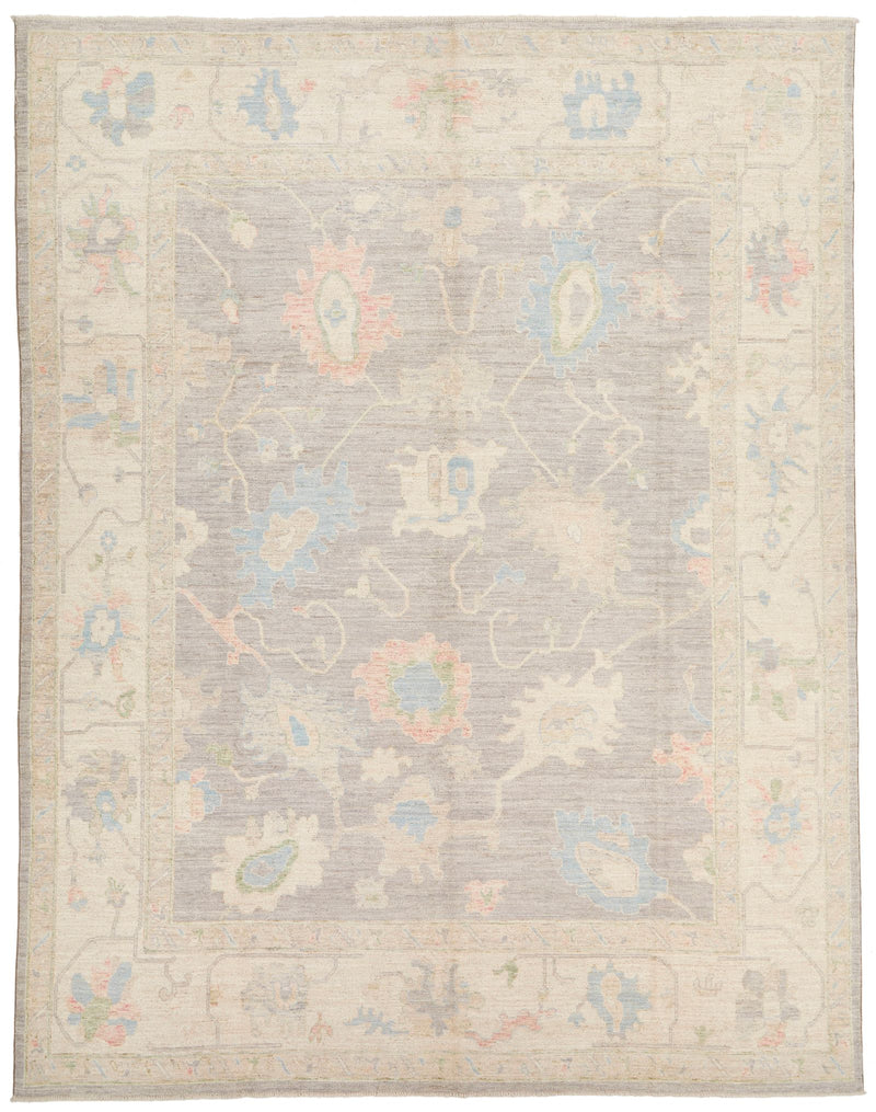 9x12 Gray and Ivory Turkish Oushak Rug