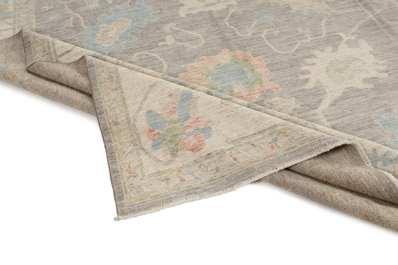 9x12 Gray and Ivory Turkish Oushak Rug