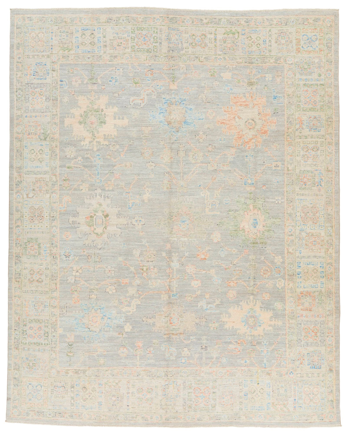 8x10 Gray and Ivory Turkish Oushak Rug