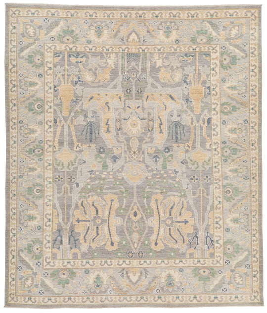 8x9 Gray and Beige Turkish Oushak Rug