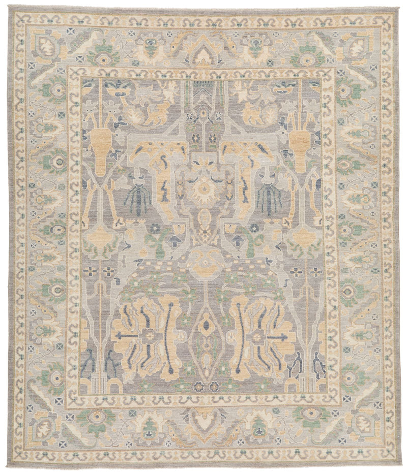 8x9 Gray and Beige Turkish Oushak Rug