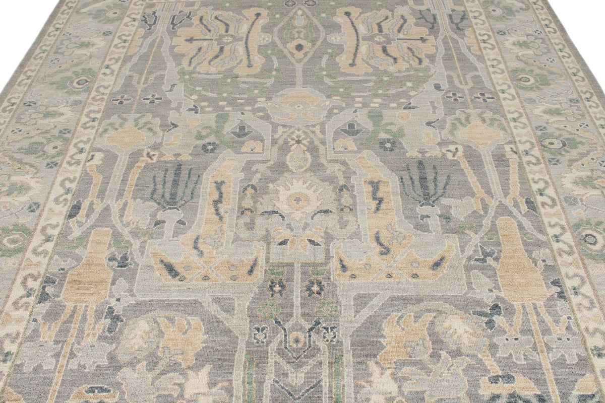 8x9 Gray and Beige Turkish Oushak Rug