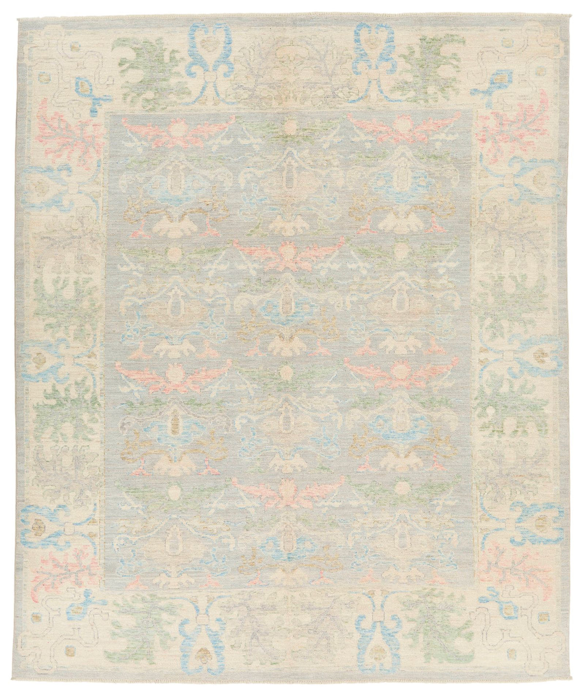 8x10 Gray and Ivory Turkish Oushak Rug