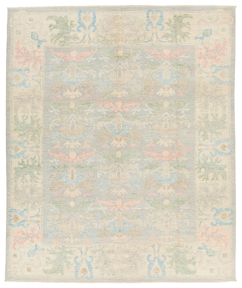 8x10 Gray and Ivory Turkish Oushak Rug