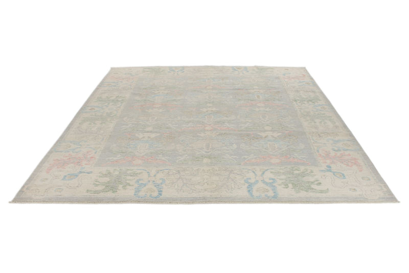 8x10 Gray and Ivory Turkish Oushak Rug